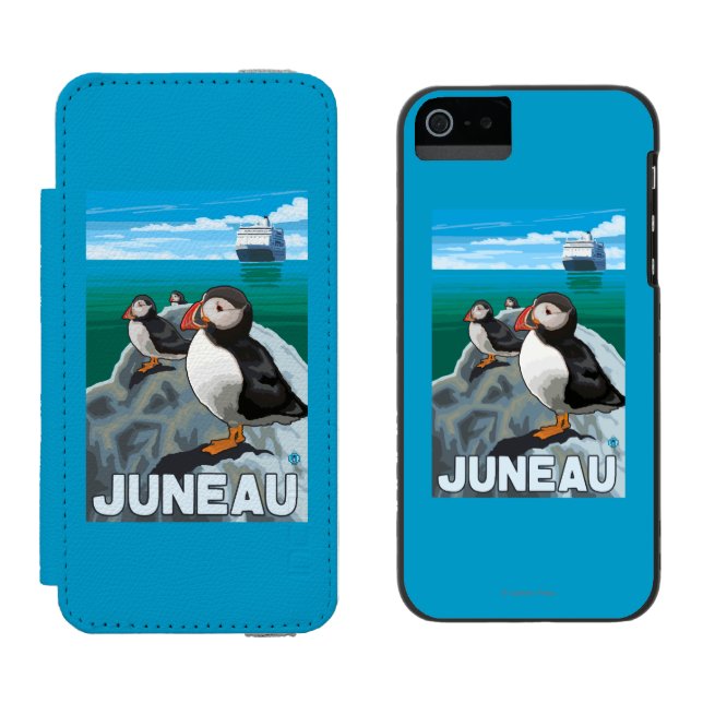 Puffins & kryssningfrakt - Juneau, Alaska Incipio iPhone Wallet Skal (Sida vid Sida)