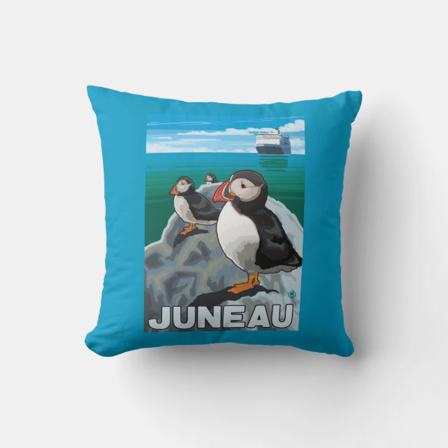 Puffins & kryssningfrakt - Juneau, Alaska Kudde (Framsida)