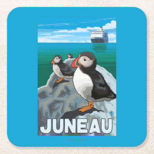 Puffins & kryssningfrakt - Juneau, Alaska Underlägg Papper Kvadrat