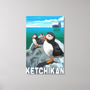 Puffins & kryssningfrakt - Ketchikan, Alaska Canvastryck