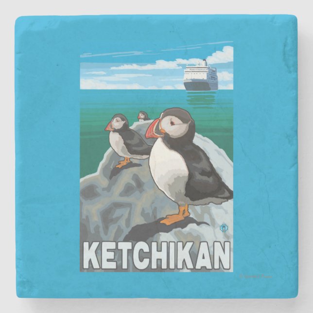 Puffins & kryssningfrakt - Ketchikan, Alaska Underlägg Sten (Framsidan)