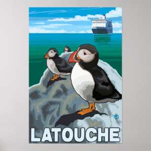 Puffins & kryssningfrakt - Latouche, Alaska Poster