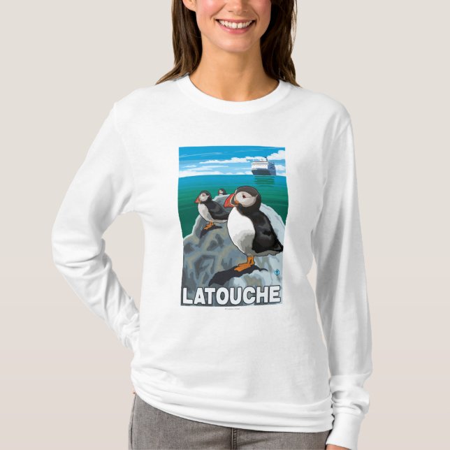 Puffins & kryssningfrakt - Latouche, Alaska Tee Shirt (Framsida)