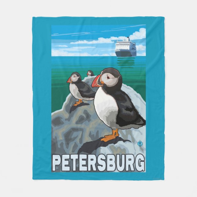 Puffins & kryssningfrakt - Petersburg, Alaska Fleecefilt (Framsidan)