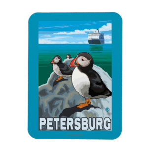 Puffins & kryssningfrakt - Petersburg, Alaska Magnet
