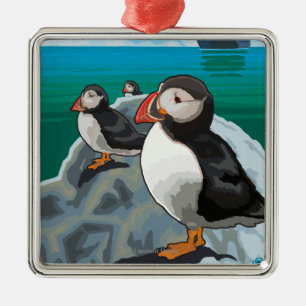 Puffins & kryssningfrakt - Seldovia, Alaska Julgransprydnad Metall