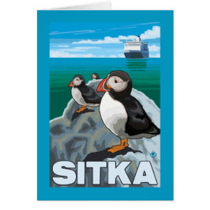 Puffins & kryssningfrakt - Sitka, Alaska Hälsningskort