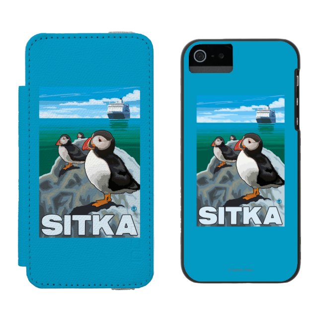 Puffins & kryssningfrakt - Sitka, Alaska Incipio iPhone Wallet Skal (Sida vid Sida)