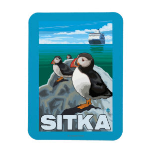 Puffins & kryssningfrakt - Sitka, Alaska Magnet
