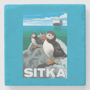 Puffins & kryssningfrakt - Sitka, Alaska Underlägg Sten