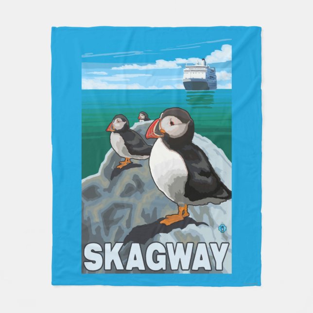 Puffins & kryssningfrakt - Skagway, Alaska Fleecefilt (Framsidan)