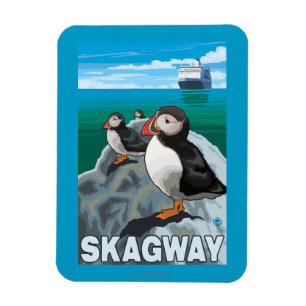 Puffins & kryssningfrakt - Skagway, Alaska Magnet