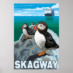 Puffins & kryssningfrakt - Skagway, Alaska Poster