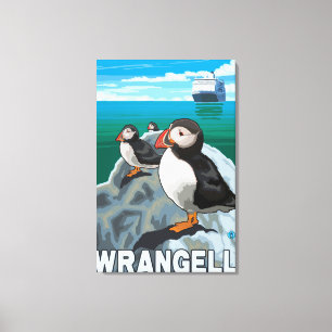 Puffins & kryssningfrakt - Wrangell, Alaska Canvastryck