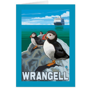 Puffins & kryssningfrakt - Wrangell, Alaska Hälsningskort