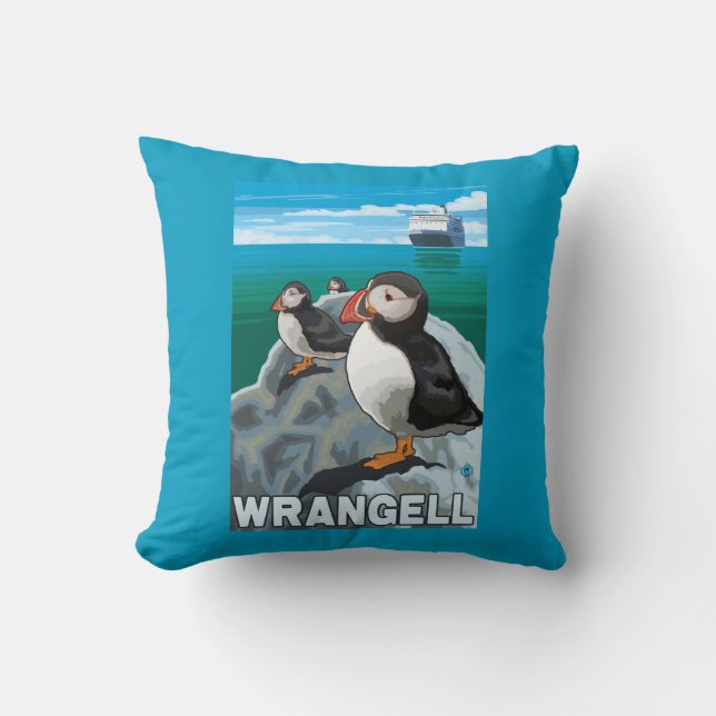 Puffins & kryssningfrakt - Wrangell, Alaska Kudde (Framsida)