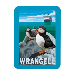 Puffins & kryssningfrakt - Wrangell, Alaska Magnet