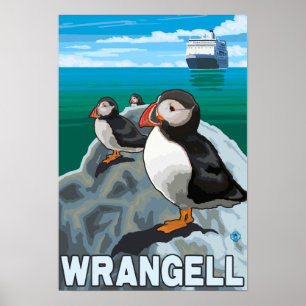 Puffins & kryssningfrakt - Wrangell, Alaska Poster