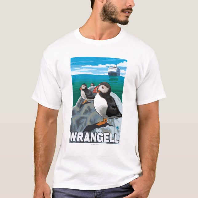 Puffins & kryssningfrakt - Wrangell, Alaska Tee Shirt (Framsida)