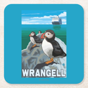 Puffins & kryssningfrakt - Wrangell, Alaska Underlägg Papper Kvadrat