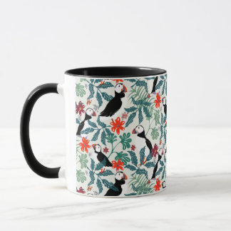 Puffins Mönster Warm Beige Mugg