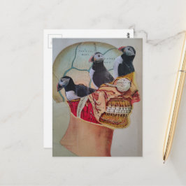 Puffins on the Brain Surreal mixed media collage  Vykort