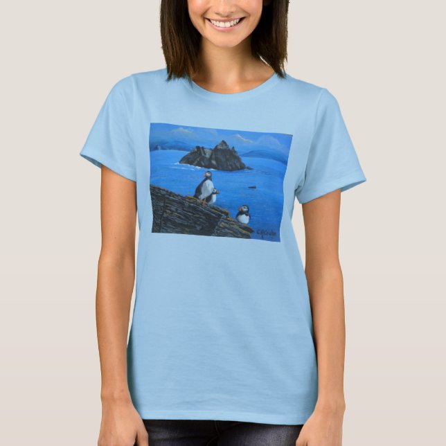 Puffins på Skellig Michael Irland T-shirt (Framsida)