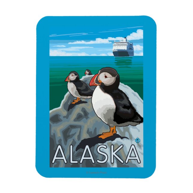Puffins tittar på en kryssad Frakt Magnet (Vertikal)