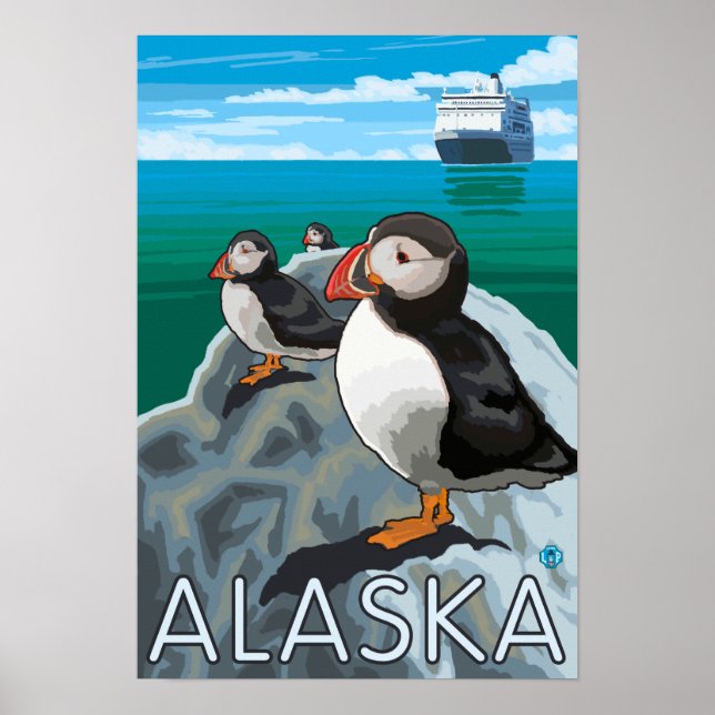 Puffins tittar på en kryssad Frakt Poster (Framsidan)
