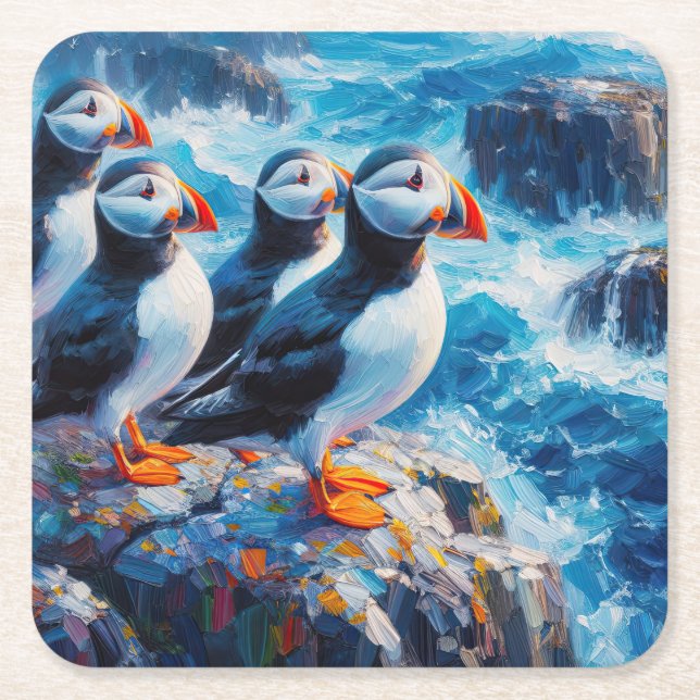 Puffins Underlägg Papper Kvadrat (Framsidan)