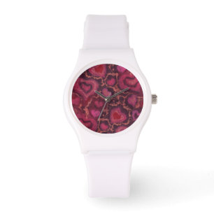 Puffy-hjärtan romantisk kärlek rosa röd valentines armbandsur