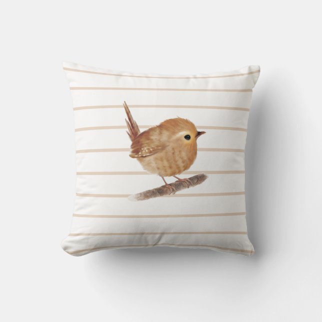 Puffy Wren Bird Dekorativ kudde (Framsida)