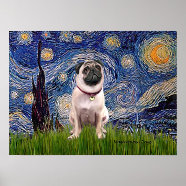 Pug 1(fawn) - Starjkväll Poster (Framsidan)