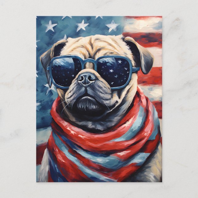 Pug 4:e juli Independence day Vykort (Framsida)