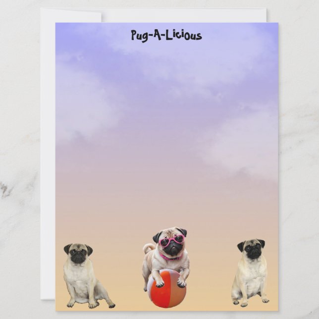 Pug-A-Licious Cute Pug Hund Stationery (Framsida)