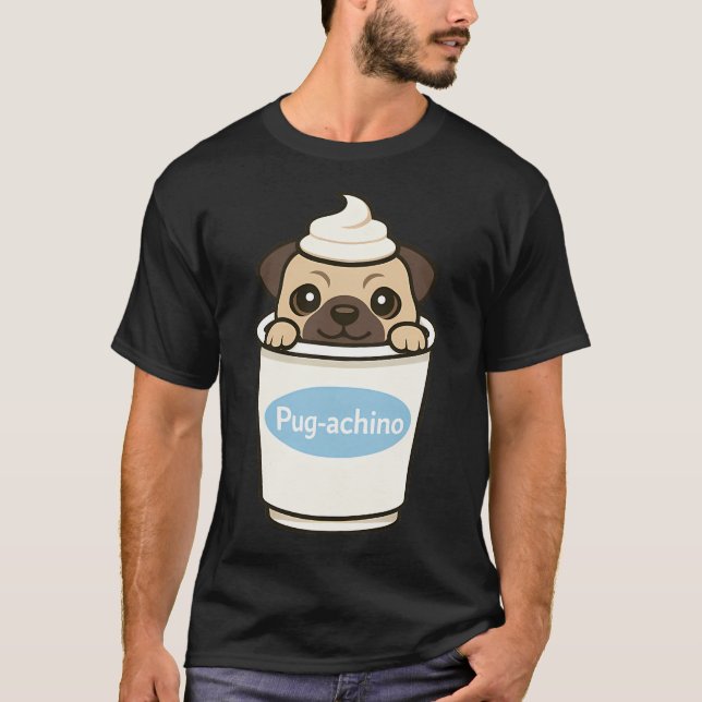 Pug-achino Mops Hund T Shirt (Framsida)