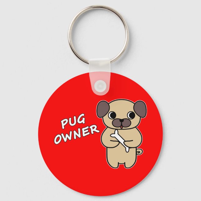 PUG ÄGARE - Röd Nyckelring (Framsida)