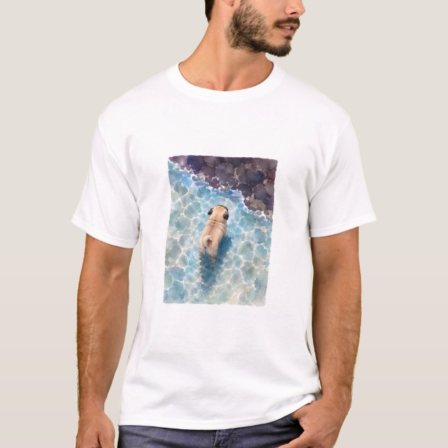Pug akvarellporträtt t shirt (Framsida)