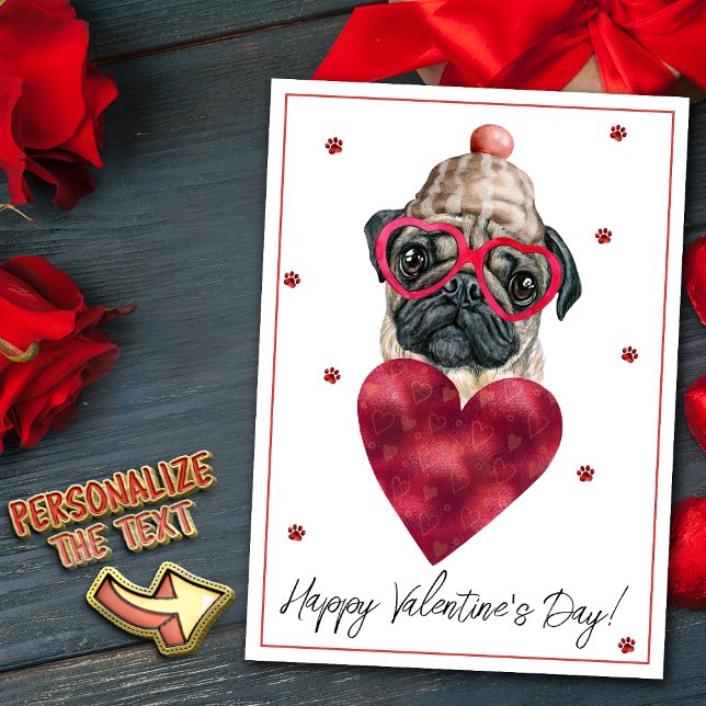 Pug Älskare Alla hjärtans dag present Julkort (Skapare uppladdad)