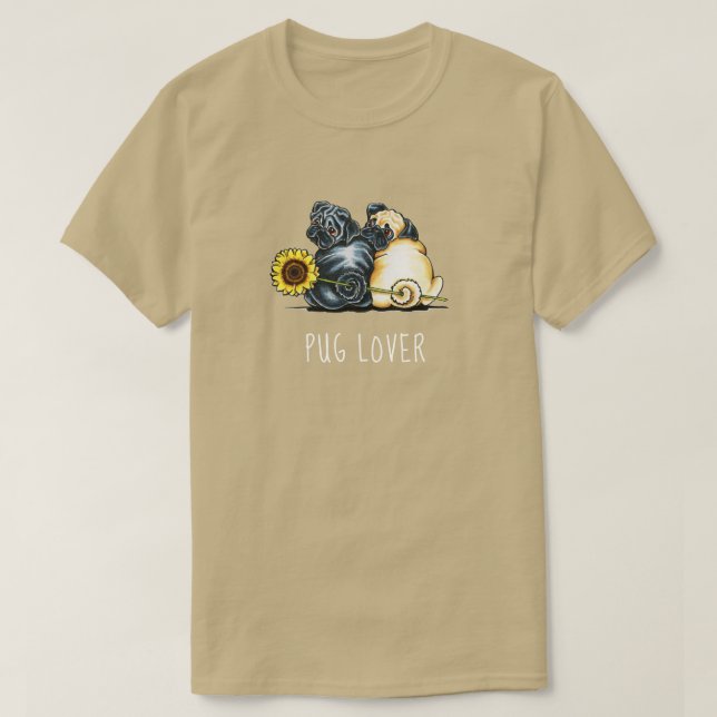 Pug Älskare Solros T Shirt (Design framsida)