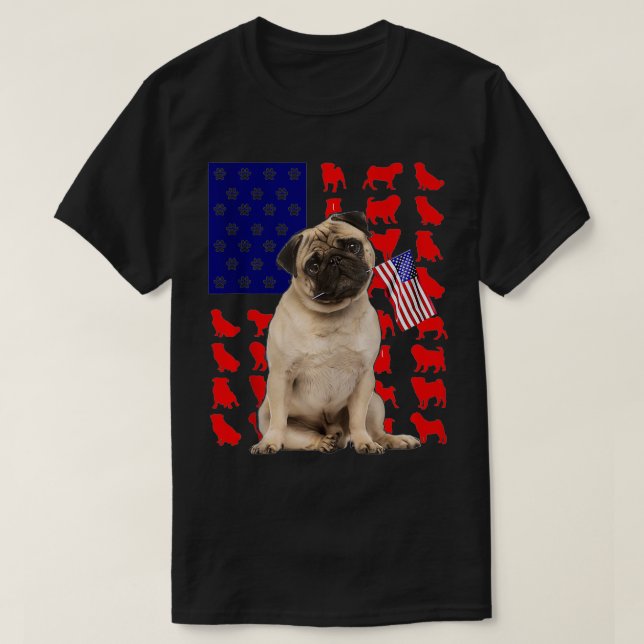 Pug American Flagga 4:e juli Hund älskare USA Patr T Shirt (Design framsida)