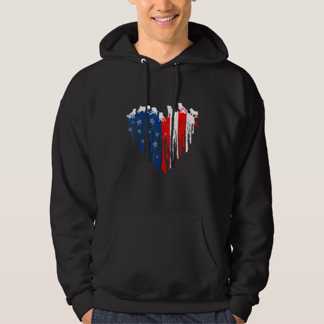 Pug American Heart Hund 4 juli Hoodie (Framsida)