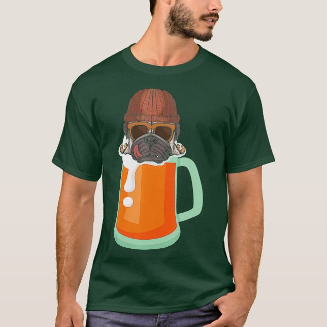 Pug and Craft Beer Drinker Brewery Funny Alcohol T Shirt (Framsida)