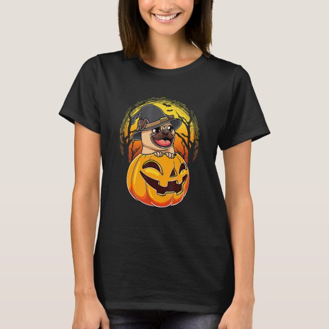 Pug And Pumpkin Spooky Halloween Dog Men Women Kid T Shirt (Framsida)