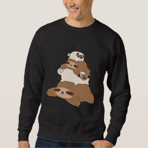 Pug and Sloth Stack Lång Ärmad Tröja