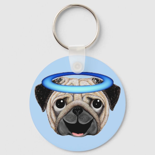 Pug Angel Emoji - Angel Pug Emoji Nyckelring (Framsida)
