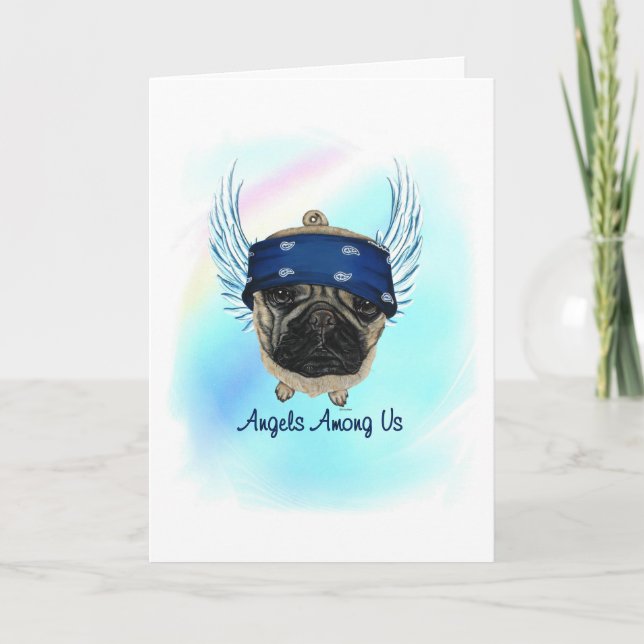Pug Angel Hund Pet Loss Sympathy Card Tack Kort (Framsida)