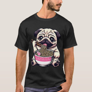 Pug Anime Hund som äter Ramen Nudlar T Shirt