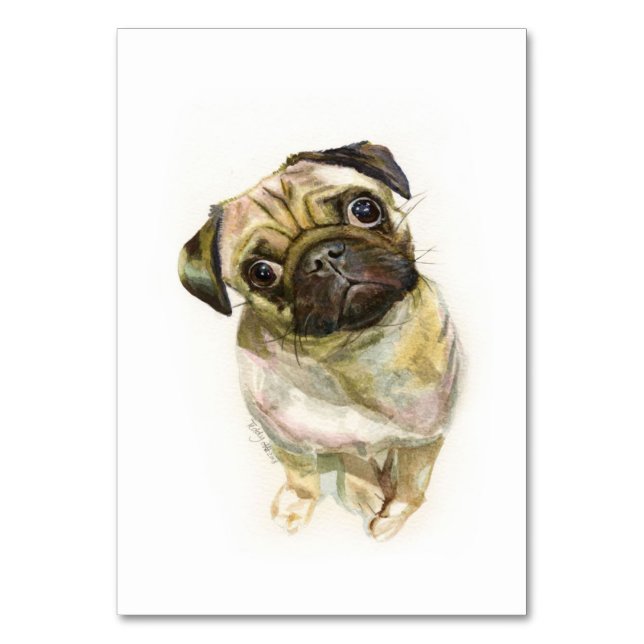 Pug Ansikte Art-utskrift | Cute Pug Hund Bordsnummer (Framsidan)