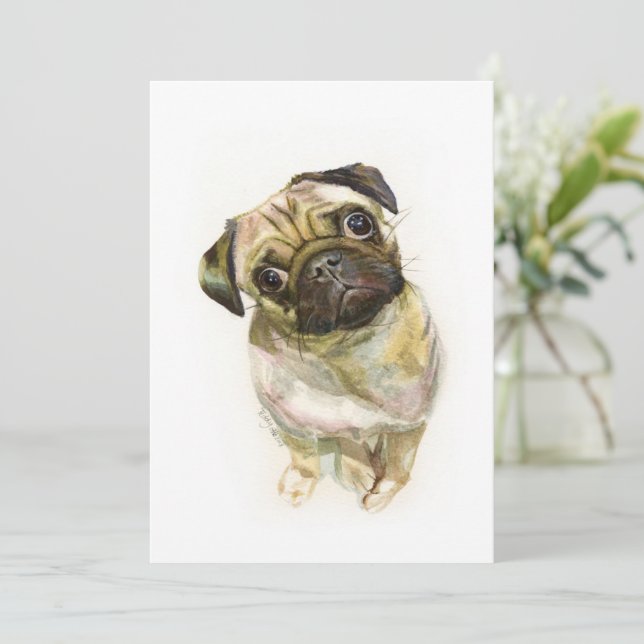 Pug Ansikte Art-utskrift | Cute Pug Hund Julkort (Stående Fram)